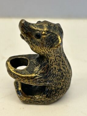 Brass-Tone Bear Incense Holder 2 inches with black jewel eyes